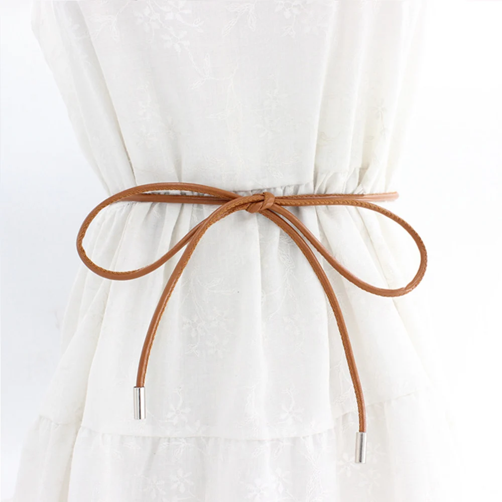 Vintage Bow Knot Thin Leather Belt for Women - Waistband Accessory for Dresses, Skirts, Sweaters, and Coats