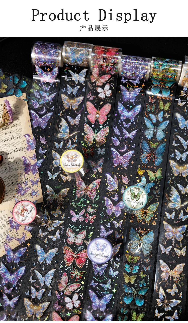 50mm*2m PET schöne Schmetterling Bänder Aufkleber Scrapbooking Hand Konto selbstklebende handgemachte Diy Junk Journal Bastelbedarf – Detail 10