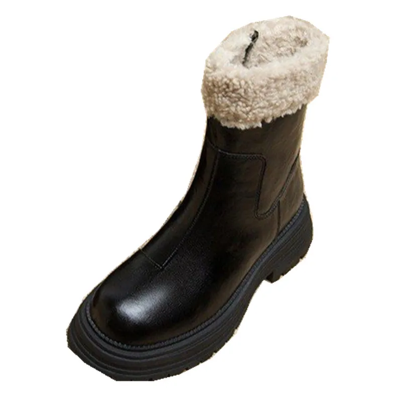 Fashion Faux Lamb Fur Women Knee Boots Plush Thick Sole Ankle Boot Soft Leather Zipper Winter Shoes for Women Warm Knight Boots