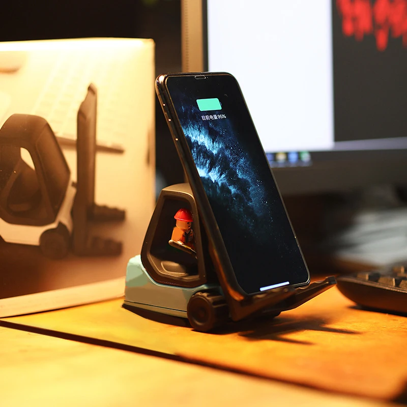 Forklift Style Universal Phone Holder With Fast Wireless Chargers Mobile Phone Bracket For Iphone 13 12 11 Pro Xs Max Plus