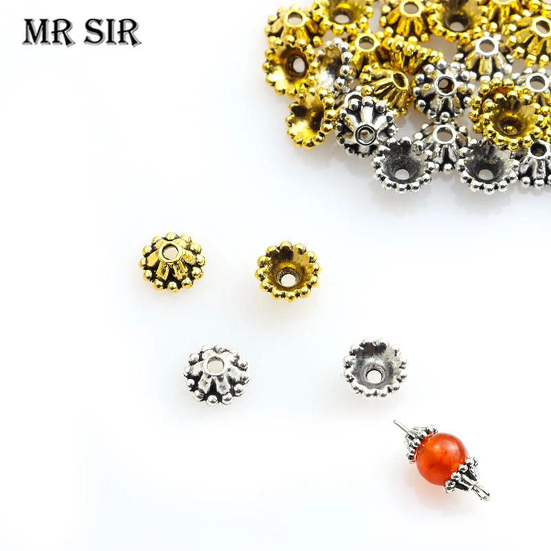 

50 шт., бусины в форме цветка, тибетские антикварные бусины из сплава