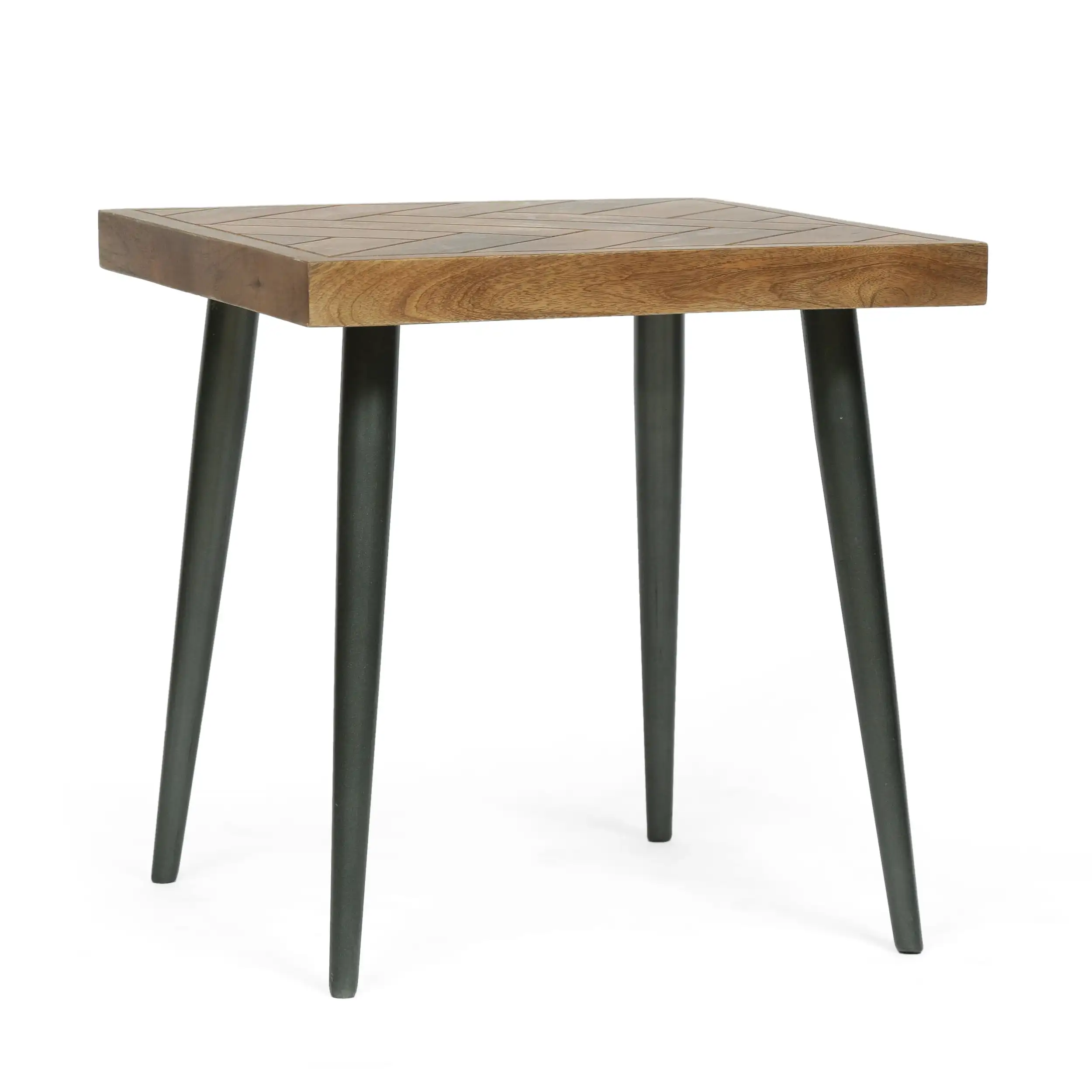 

Luxurious Refined Fashionable and Elegant Mango Wood Parquet Side Table Natural Honey and Gray