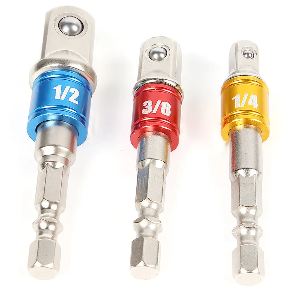 STONEGO 1PC/3PCS Socket Adapter Set Hex Shank Drill For Impact Driver Square Socket Drill Bits Bar Extension 1/4" 3/8" 1/2"