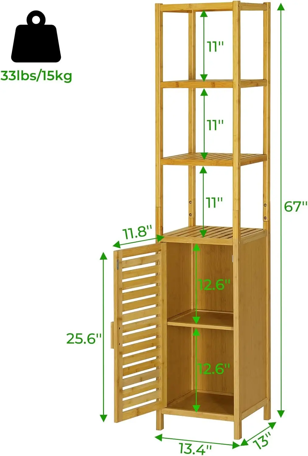 Storage Tall Slim Cabinet with Shutter Door and 3 Tier Shelves, Freestanding Linen Tower Cabinet for Living Room, Kitchen, Bathr