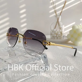 HBK 2023 New Pilot Rimless Sunglasses Women Men UV400 Gradient Lens Frameless Sun Glasses For Man Fashion Retro Shades Eyeglass 2