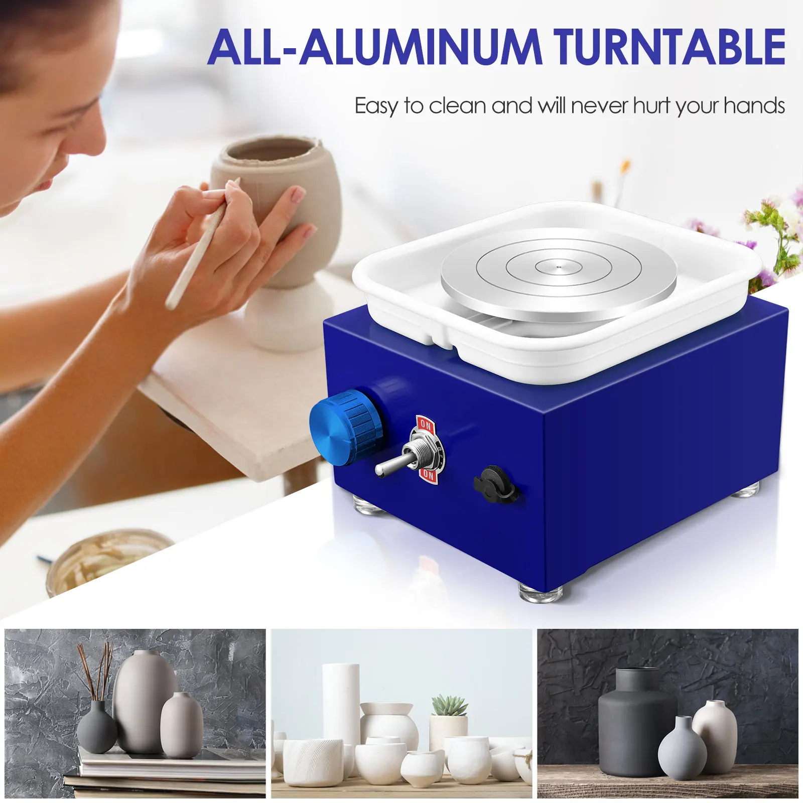 Pottery Wheel Ceramic Tools Ceramic Wheel Easy Operation Pottery Wheel Home Square Mini Water Basin Miniature Child Teach Pottery Drawing Clay Machine