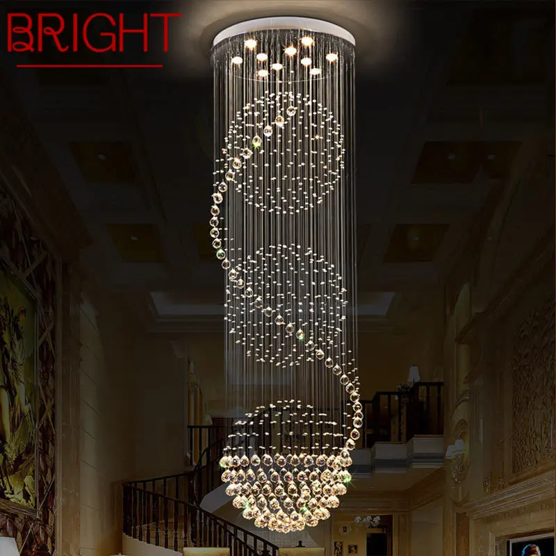 

BRIGHT Modern Crystal Pendant Light LED Creative Luxury Chandelier Lamp for Home Living Room Villa Duplex Staircase Decor