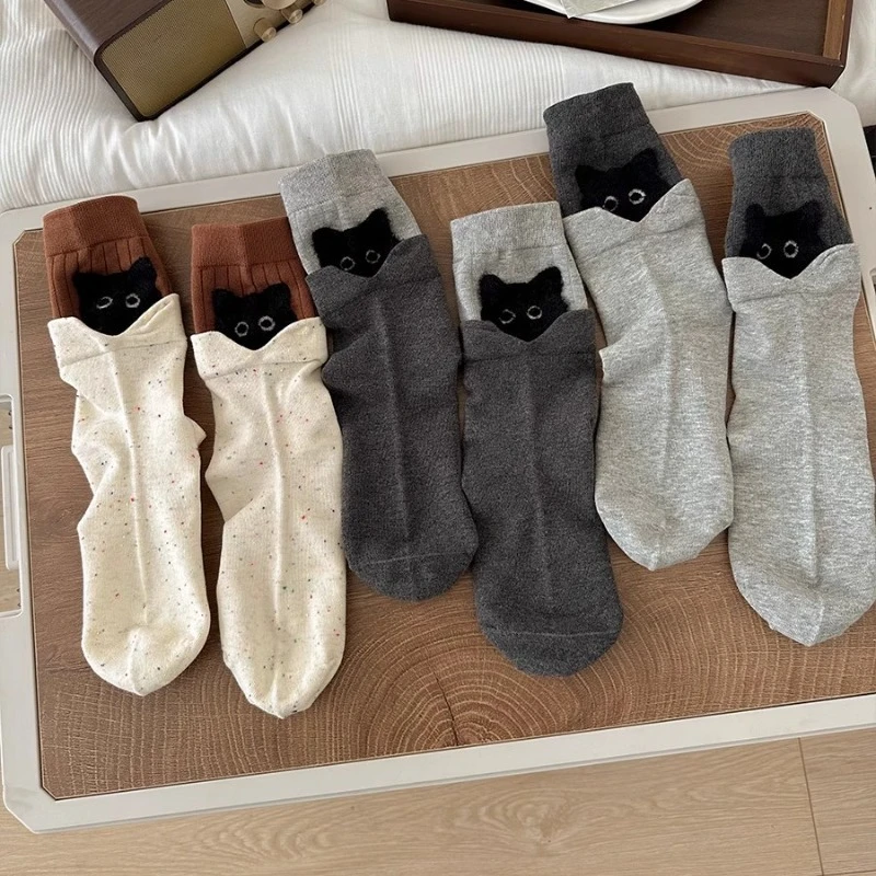 الكرتون بيكابو القط طاقم الجوارب الخريف الشتاء الدافئة القطن منتصف العجل الجوارب لينة تنفس كومة جورب للفتيات لطيف الكورية الموضة