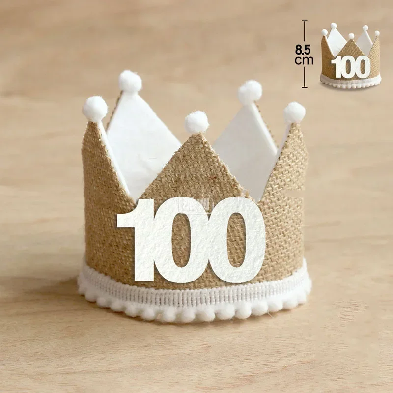 Party Hat Birthday Crown Burlap Crown Baby Birthday Party Hat 1/2 1 2 3 4 5 6 7 8 9 Year Baby Boy Girl Linen Headband 100 Year Adult Anniversary Cap