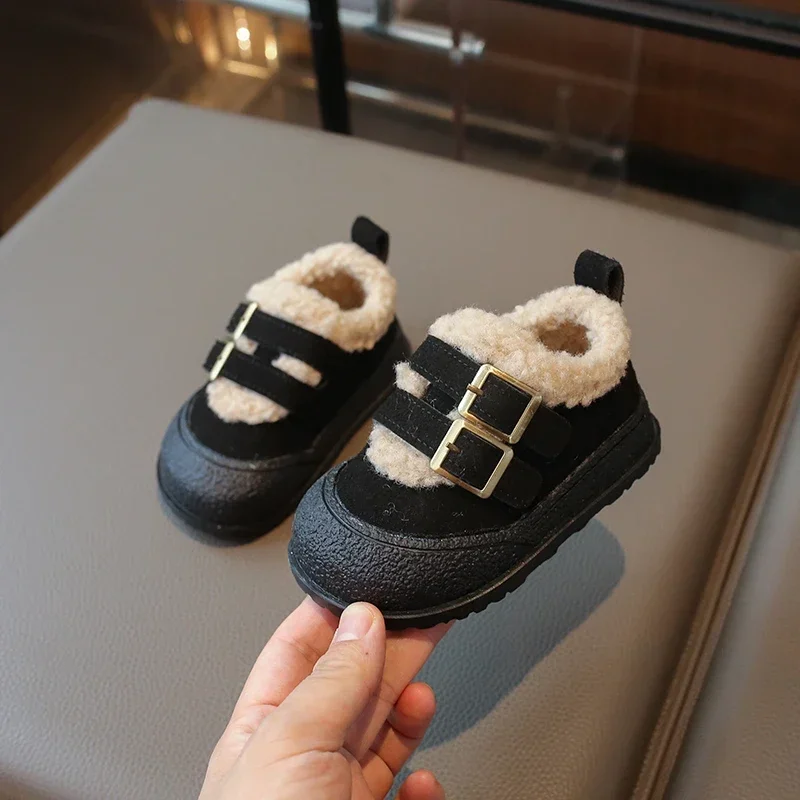 2025 Children Plush Warm Shoes for Girl Winter New Fashion Korean Style Soft Thick Sole Anti-slippery Versatile Chic Casual Shoe