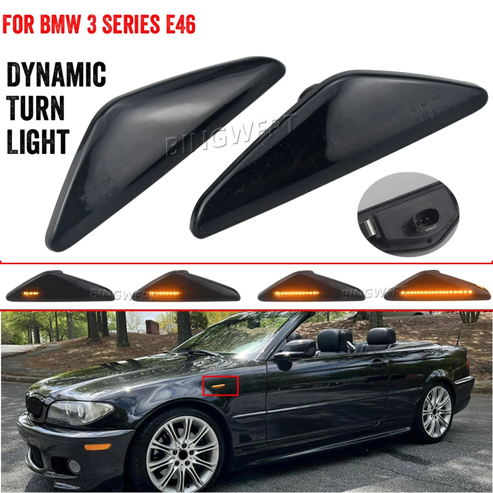 2pcs Dynamic LED Side Marker Light For BMW E46 2D 2003-2006 325Ci 330Ci Coupe Co
