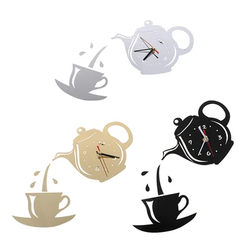 Teiera per tazza di caffè in acrilico fai-da-te Orologio da parete 3D Orologio da parete decorativo per cucina Decor 1