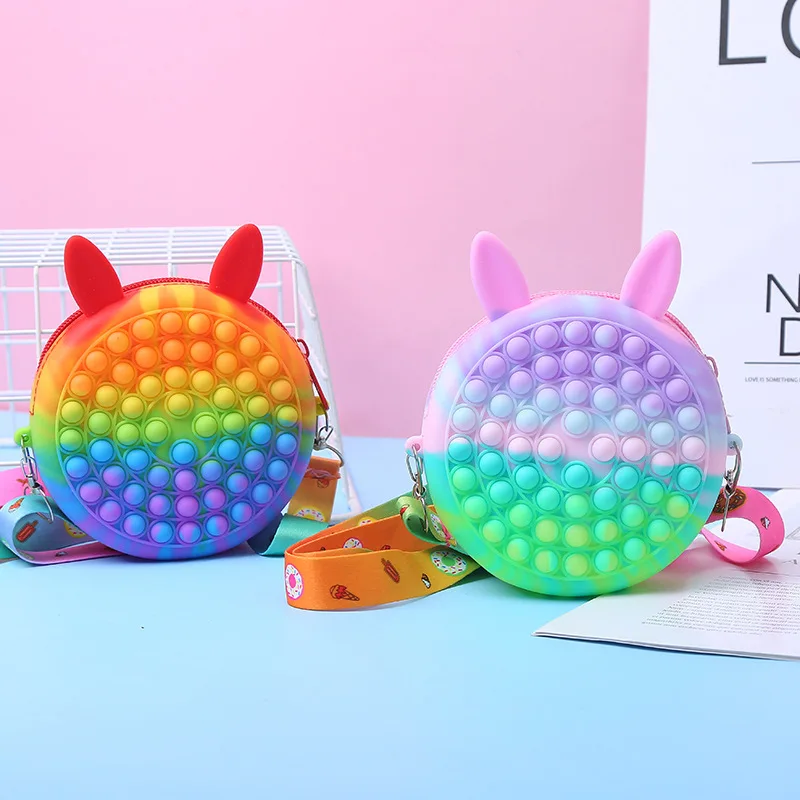Antistress Pops Shoulder Bag for Children Girls Cute Messenger Bag Kids Keys Coin Purse Cute Princess Mini Handbag Sensory Gifts