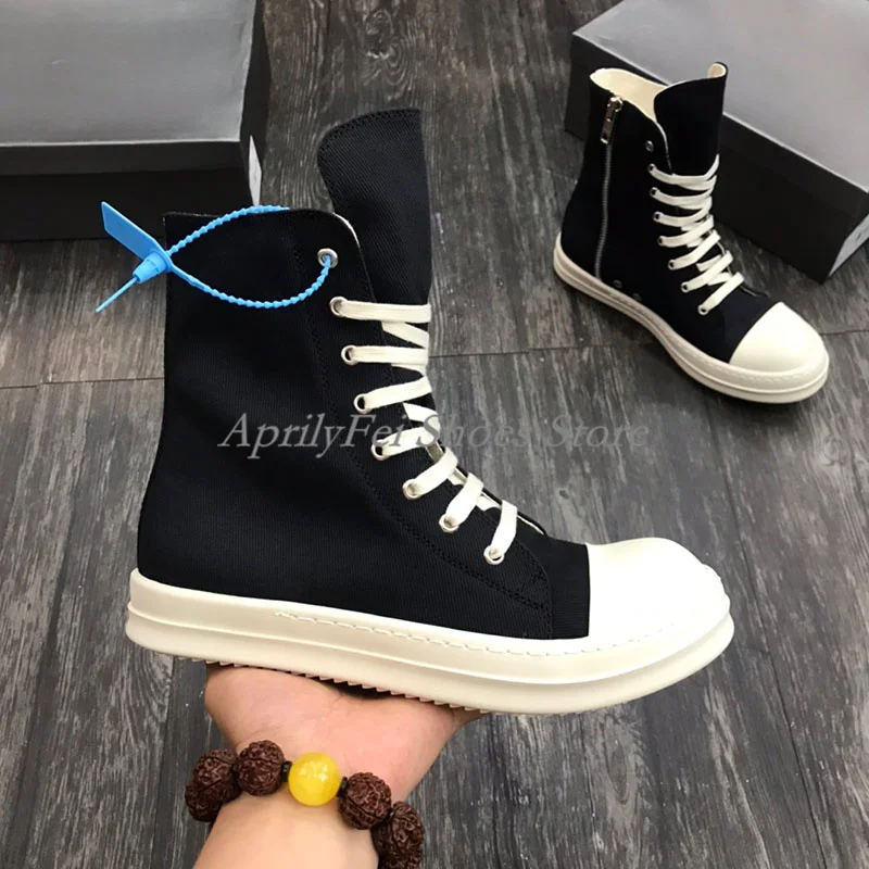 Black-White Trainers Toe Caps Ankle Booties Lace Up Mens Sneaker Zip High-TOP Casual Shoes Hip Hop Dress Shoes Big Size 46 47 4