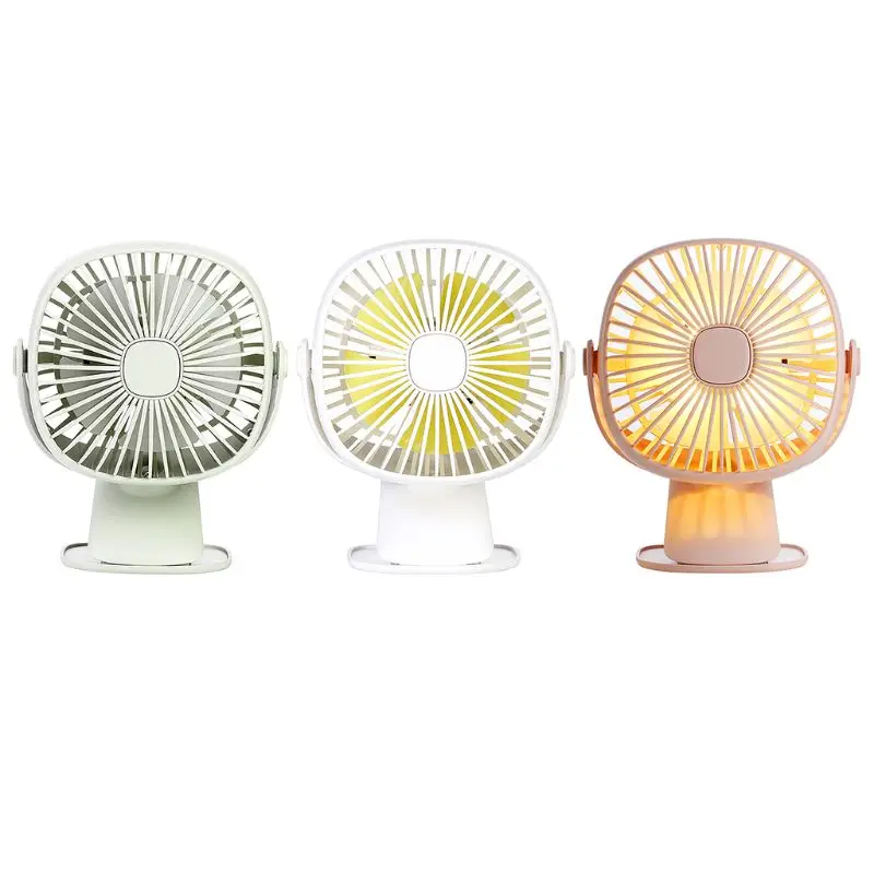 

D0AB Multi-function 3-in-1 Desktop Mini Usb Charging Fan Rotary 360 Degree Square Led