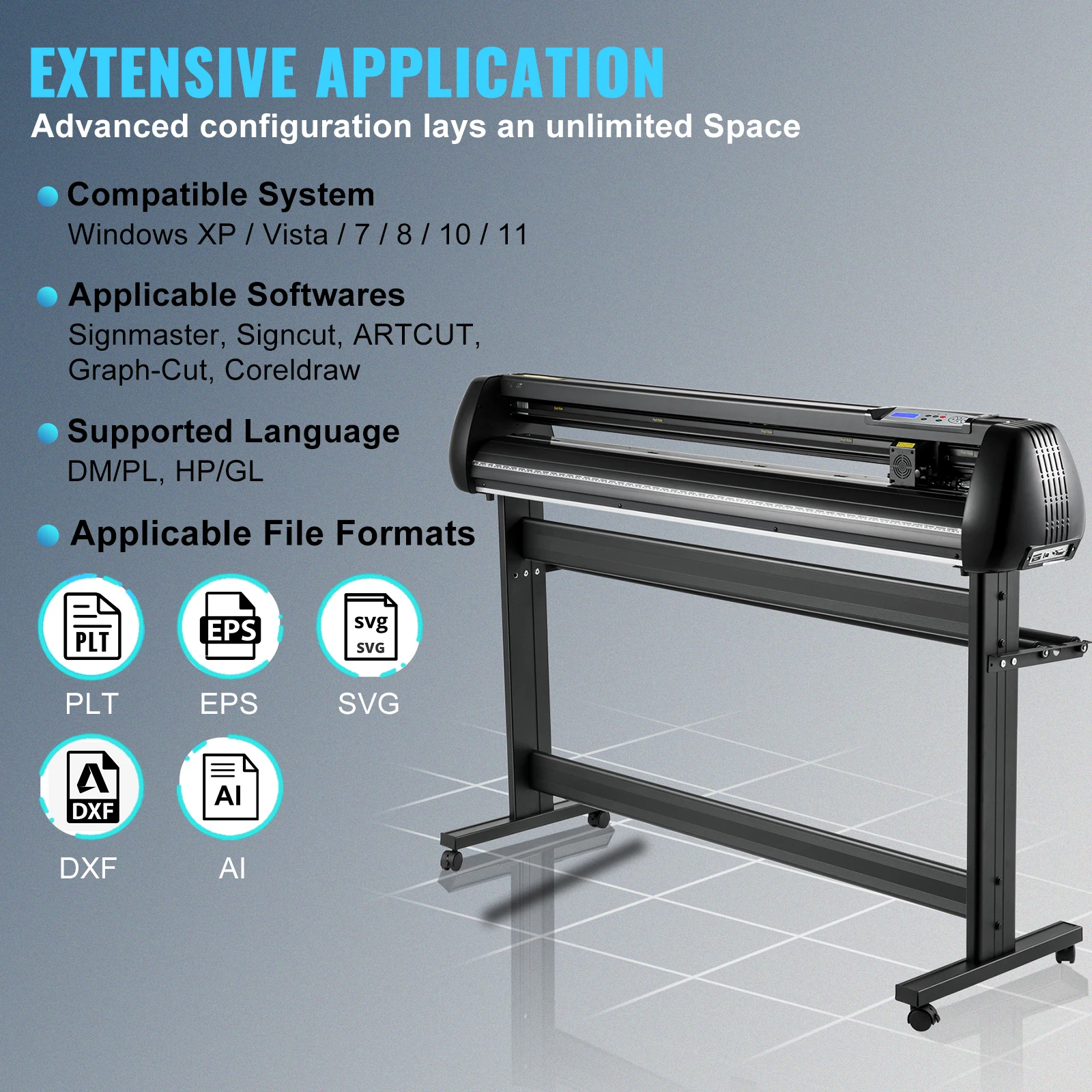 53in Vinyl Cutter Machine Cutting Plotter Offline Cutting Machine Kit Precise Roller Shaft High Accuracy Adjustable Speed