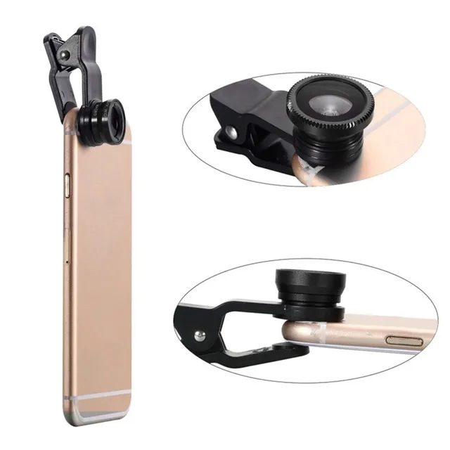 3in1 Fisheye Xov tooj Lens 0.67X Wide Angle Zoom Ntses Qhov Muag Macro Lens Lub Koob Yees Duab Nrog Clip Lens Ntawm Lub Xov Tooj Rau Smartphone 5