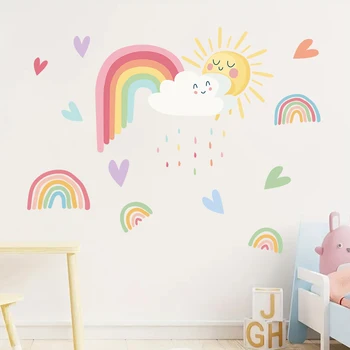 1pcs Cartoon Colorful Love Rainbow PVC Wall Stickers for Kids Room Decor Bedroom Removable Wall Decals Home Decoration 1