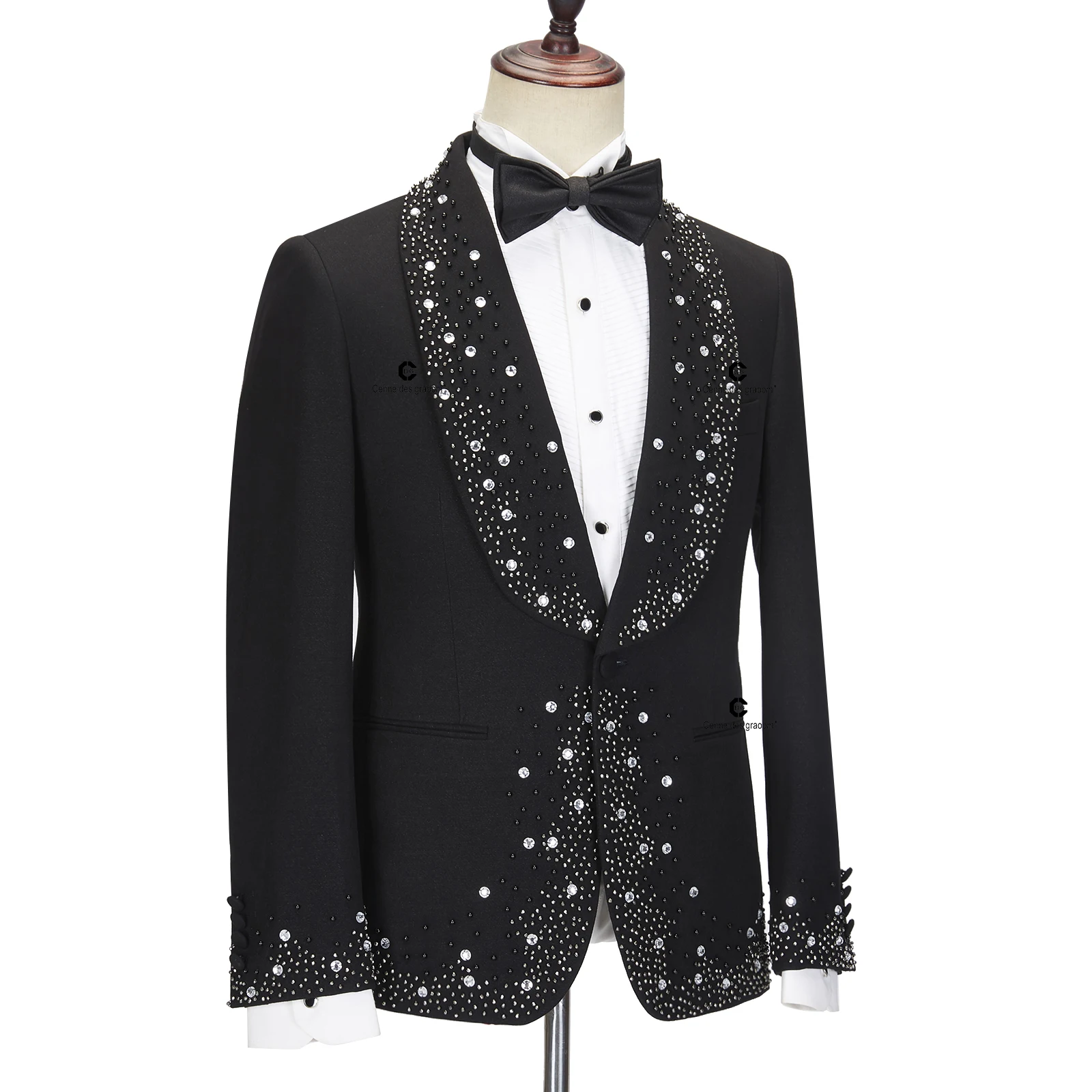 Cenne Des Graoom 2024 Elegant Luxury Men Suits Jewelry Ornament Tuxedo Jacket Pants 2 Piece Set  for Wedding Dress Groom Party 4
