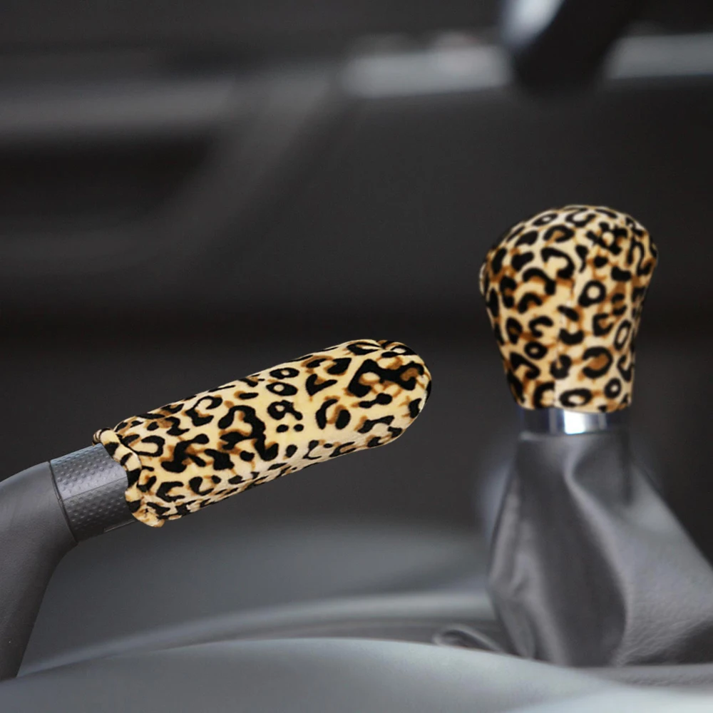 Leopard Plush Handbrake Grips Car Gear Shift Collars Anti-Slip Car-styling Universal Interior Accessories car interior accessories