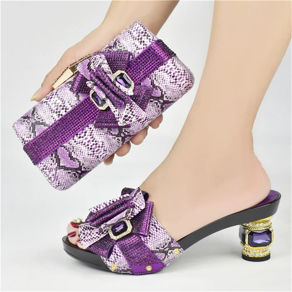 

2022 New Arrival Italian Design Elegant Purple Color Women Shoes And Bag Set For Party High Quality Lady Occasion Shoes