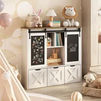 Toy Storage Organizer with Sliding Blackboard,Kids Bookshelf with3 Movable Drawers,Multifunctional Storage Cabinet Toy Chest 1