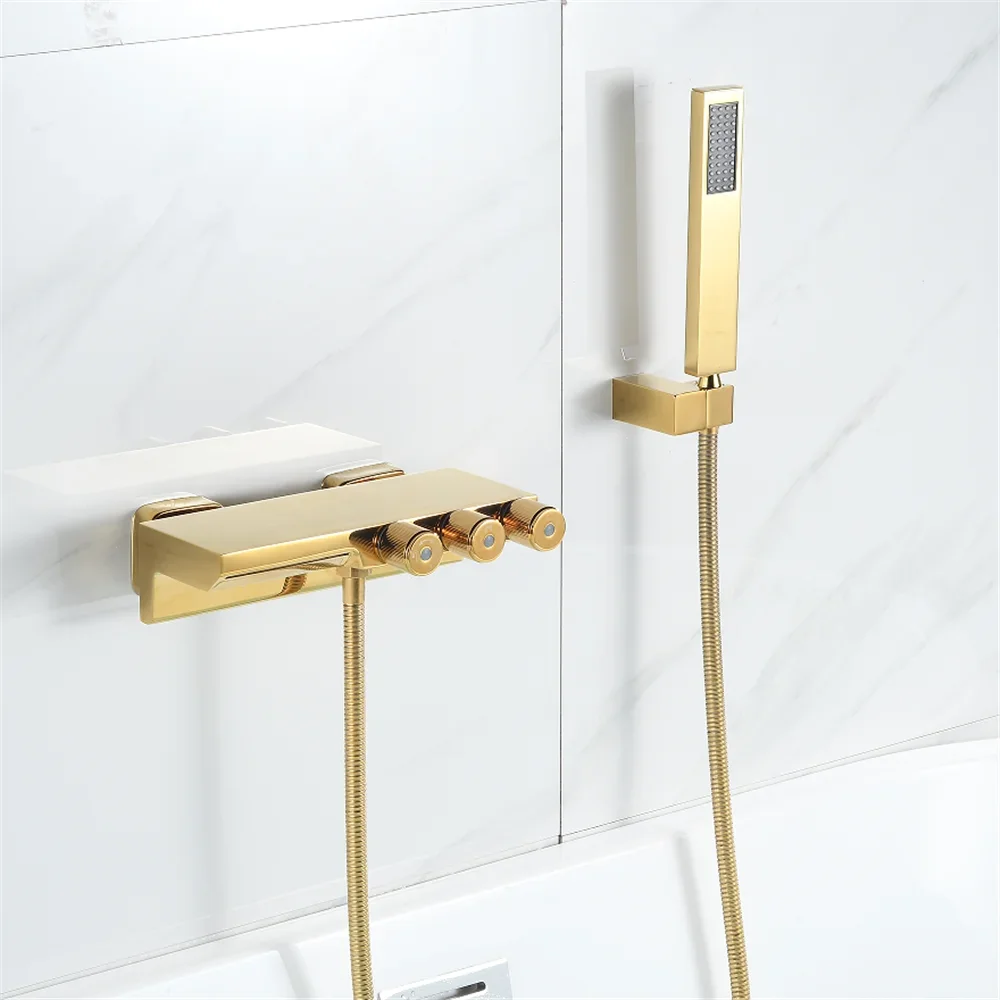 Description Picture 6 of itemGrey Bathtub Shower Set Wall Mounted Brushed Gold Bathtub Faucet Bathroom Waterfall Bath & Mixer Tap Brass New