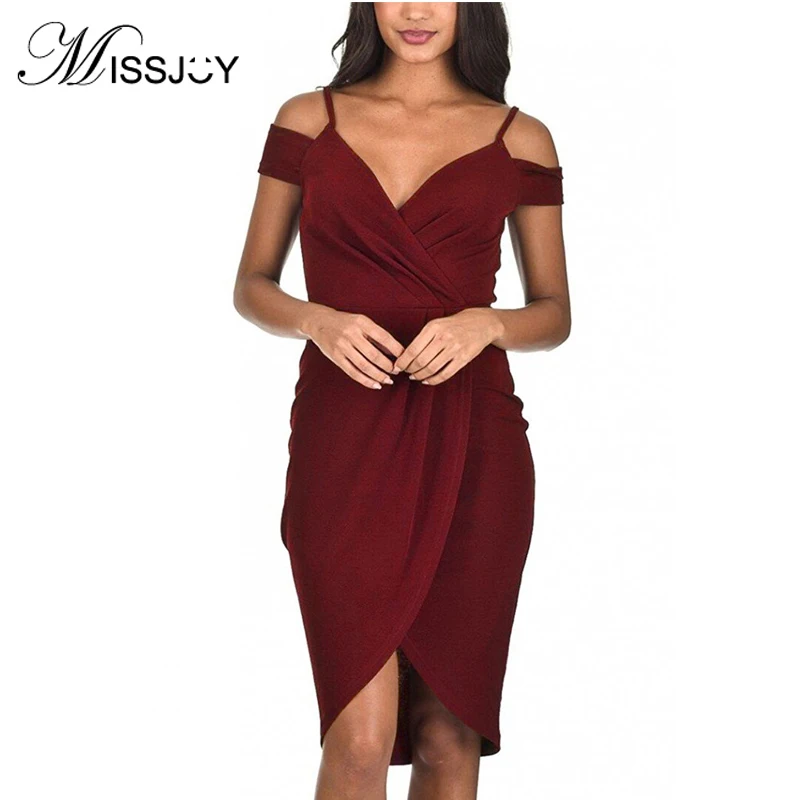 

MISSJOY Vestidos verano 2018 summer short sleeve Off the Shoulder Strapless lregular Pleate solid color Spaghetti Strap dresses
