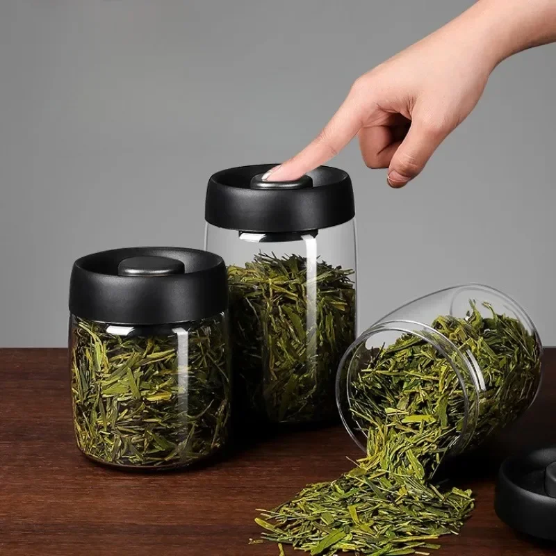 Storage Jar Vacuum Sealed Jug Coffee Beans Glass Airtight Food Grains Candy Keep Fresh Kitchen Accessories