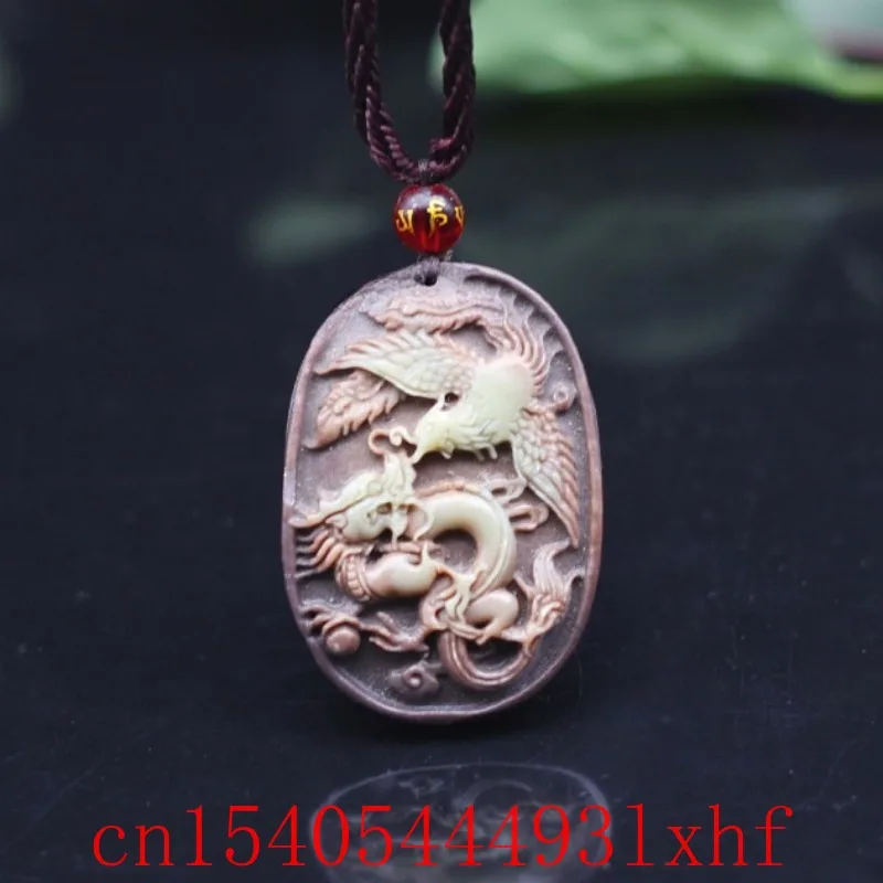 

Natural Color Jade Dragon Phoenix Pendant Necklace Fashion Jewelry Couple Luxury Gemstone Charm Amulet Gift for Women Men Lovers
