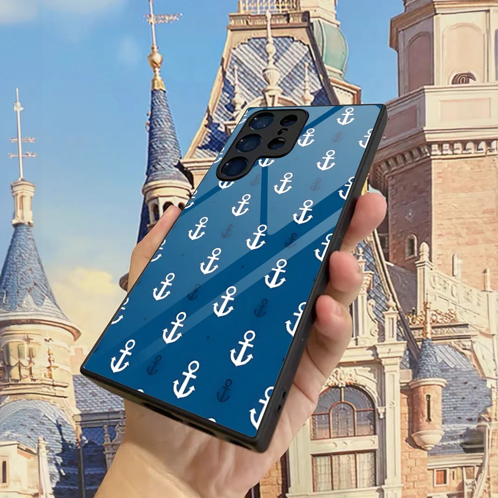 Stripes Anchor Boat Ship Wheel Phone Case Per Samsung S30 S21 S20 S23 S22 Fe S10 E S9 Note 20 10 Pro Ultra Plus Glass