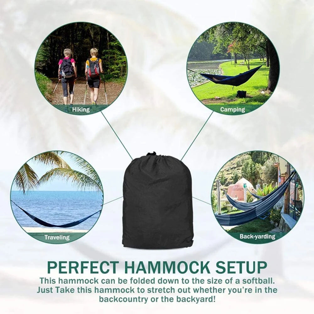 Portable Hammocks Nylon Color Parachute Fabric Single and Double Size Outdoor Camping Hiking Garden Hammock 3