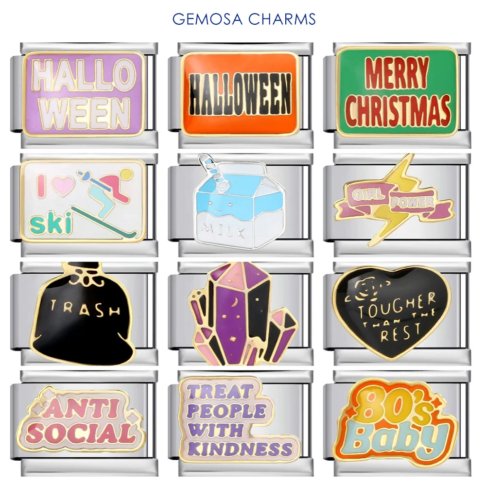 GEMOSA Personality English Words Y2k Simple Italian Charm Link passend für 9 mm Edelstahlarmband DIY Schmuckherstellung Perlen – Detail 1