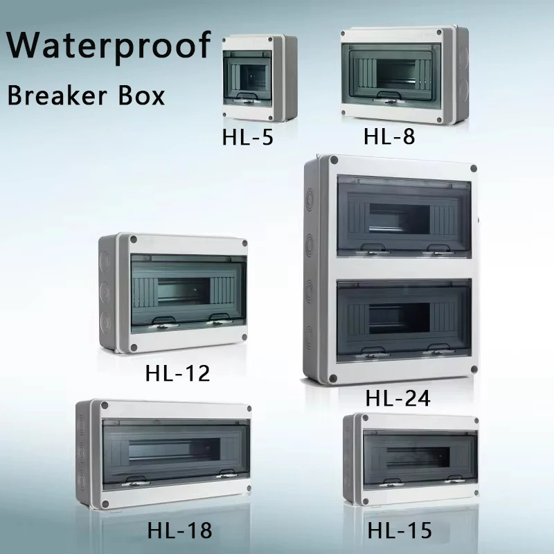 HT Series 5/8/12/15/18/24 Ways IP65 Waterproof Electrical Distribution Box Circuit Breaker PC ABS Plastic MCB Power Junction Box electrical distribution box