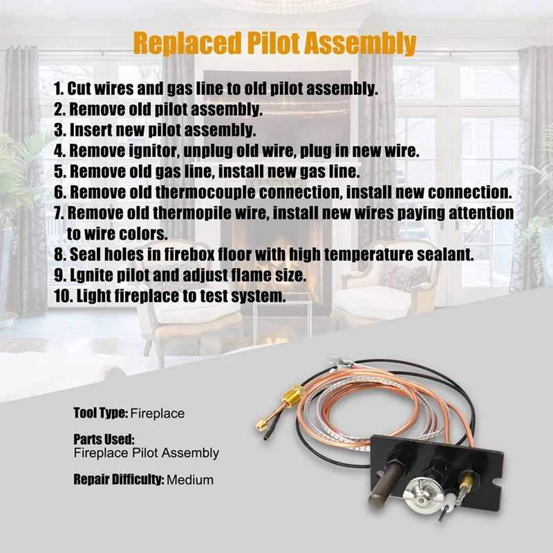 

5X Propane & Natural Gas Fireplace Pilot Assembly Include Pilot Tube, Thermocouple And Ignitor Wire Used For Fireplaces