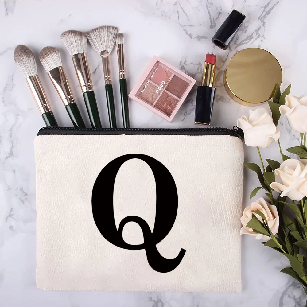 Black Initial Letter Custom Name Cosmetic Bag Women Neceser Makeup Bag Zipper Pouch Travel Toiletry Organizer for Wedding Party 5