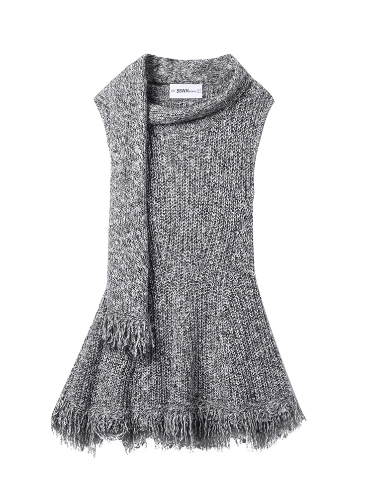 Chic Scarf Collar Knitted Top Women 2025 New Fashion Short Tops For Women High Street Casual Woman Knitwear Vest Tops