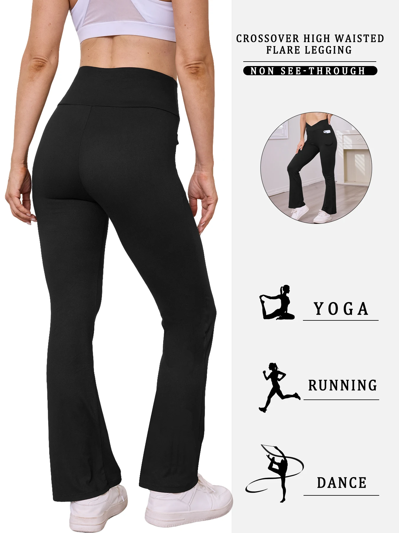 Super Soft Crossover Leggings Women High Waisted Flare with Pockets Tummy Control Yoga Pants 2