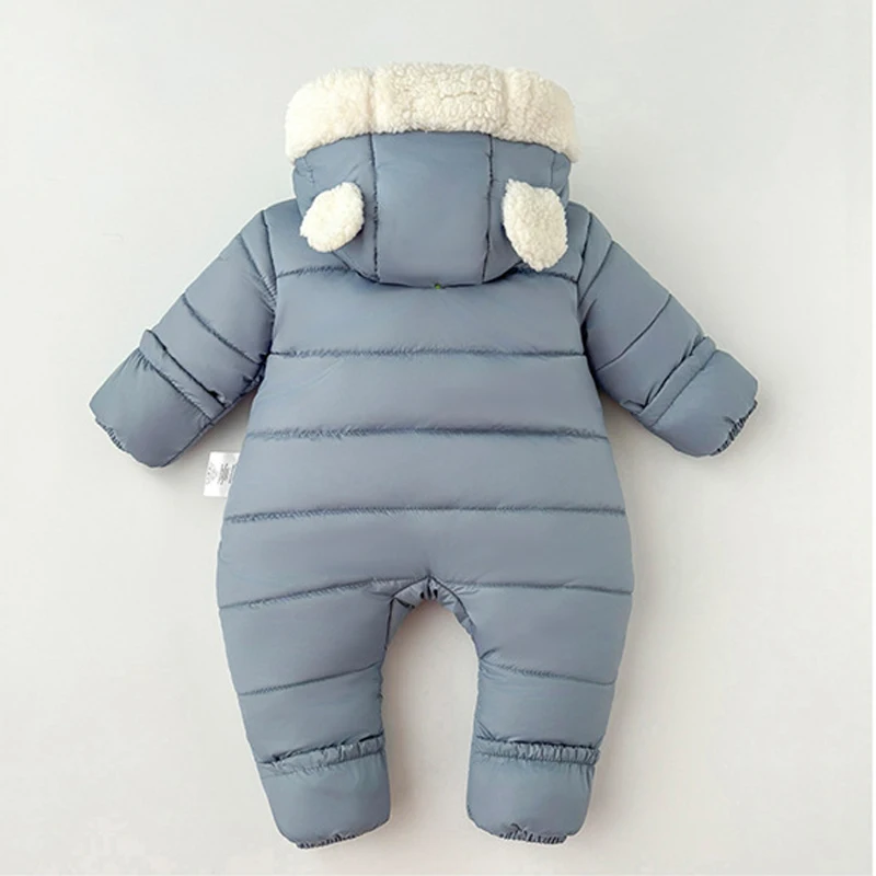 -30℃ Winter New Baby Boys Girls Rompers Solid Color Berber Fleece Lining Thick Warm Hooded Bodysuit For Kids One Piece Overalls 5