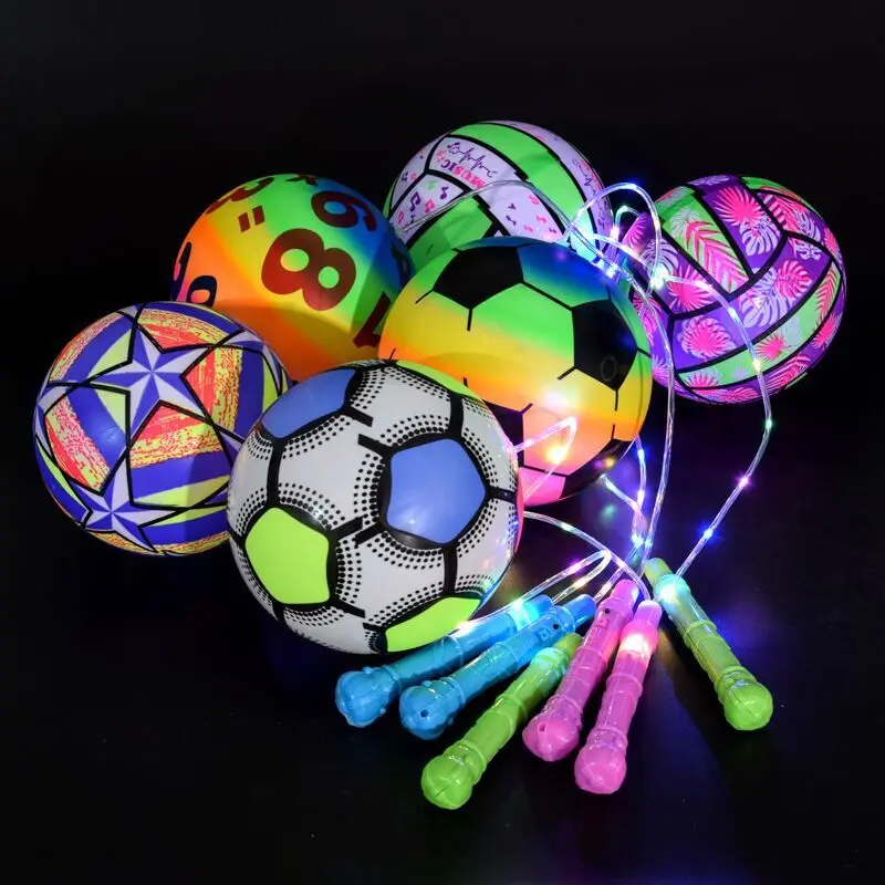 

10Pcs Fitness Luminous LED Light Skipping Rope Ball Toy Flashing Basketball Football Bouncy Sensory Novelty Child Party Props