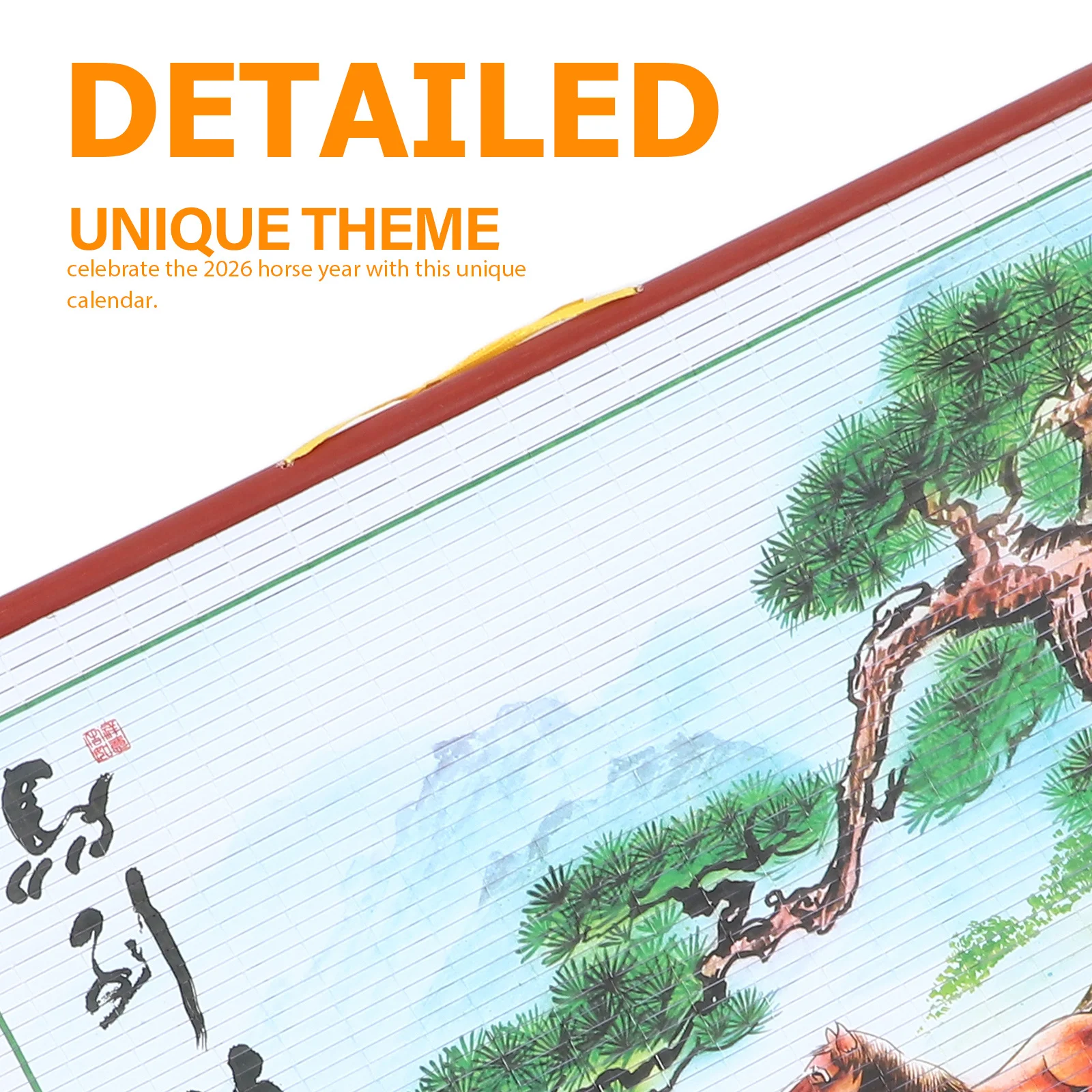 2026 Horse Year Calendar Faux Rattan Hanging Scroll Traditional Chinese Lunar Wall Calendar for Office Living Room Decoration