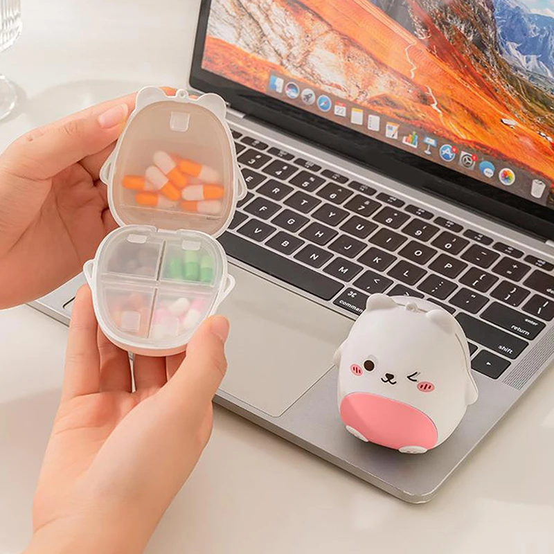 Charming Bear Portable Double-Layer Pill Box with Separate Compartments
