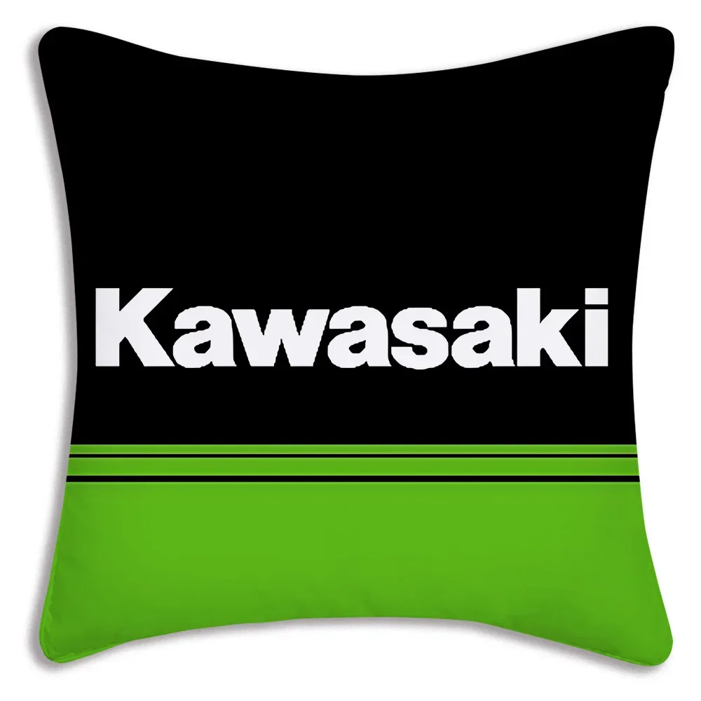 Motorcycle Pillow Covers Cartoon K-Kawasakis Sofa Decorative Home Double-sided Printing Short Plush Cute Cushion Cover