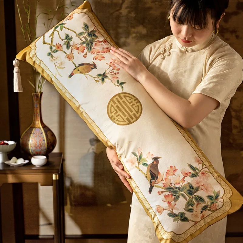 Chinese Flora Bird Pillows 35x100 Long Cushion Luxury Retro Cushions Decorative Pillow For Sofa Chair Bedding Home Decoration 3