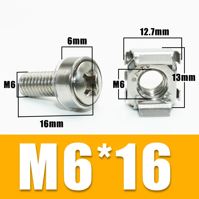 Durable Stainless Steel Rack Mount Fastener Set - M6*16 for Network and Server Equipment