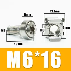 Durable Stainless Steel Rack Mount Fastener Set - M6*16 for Network and Server Equipment (M6x16 Screw  Nut)