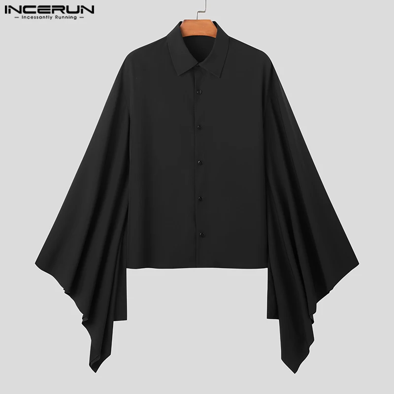 INCERUN Tops 2023 Chinese Style New Mens Loose Large Sleeve Design Shirts Casual Simple Solid All-match Long Sleeve Blouse S-5XL