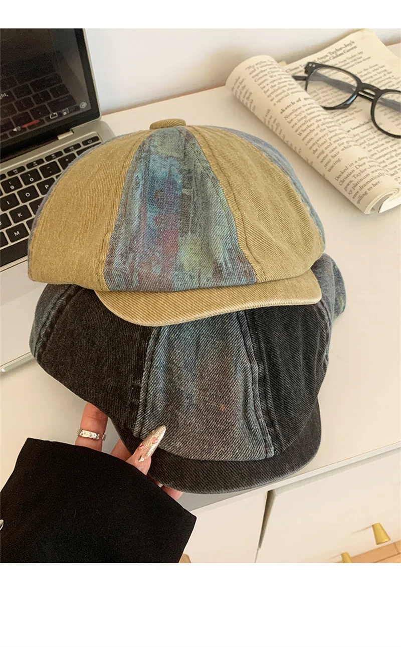 Retro Newsboy Caps Männer Britische Maler Hüte Frühling Sommer Baumwolle Achteckige Berets Herringbone Gatsby Flache Kappe Hip Hop Berets – Detail 3