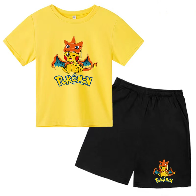 

Kids T-shirt set Pokémon Summer Pikachu Boys/Girls 4 5 6 7 8 9 10 11 12Y Top Shorts 2P Casual Charming Sunshine Kawaii Clothes