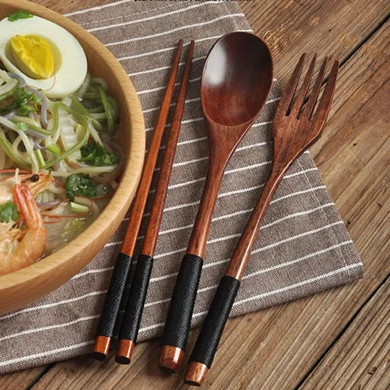 Ensemble de couverts japonais en bois réutilisables, 3 pièces, baguettes à sushi, cuillère, antidérapant, vaisselle de voyage, outils de cuisine